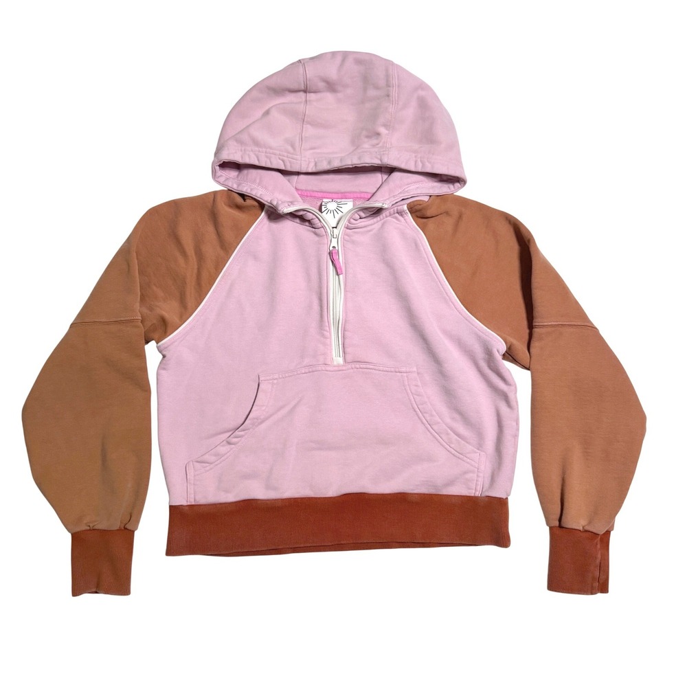 OFFLINE by Aerie Hoodie Small Pink Brown Colorblock Quarter Zip Sweatshirt